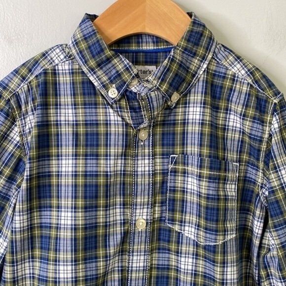 Carter's Plaid Button Down Shirt Long Sleeves Cotton Boy's Size 4T Blue Green - Picture 2 of 12